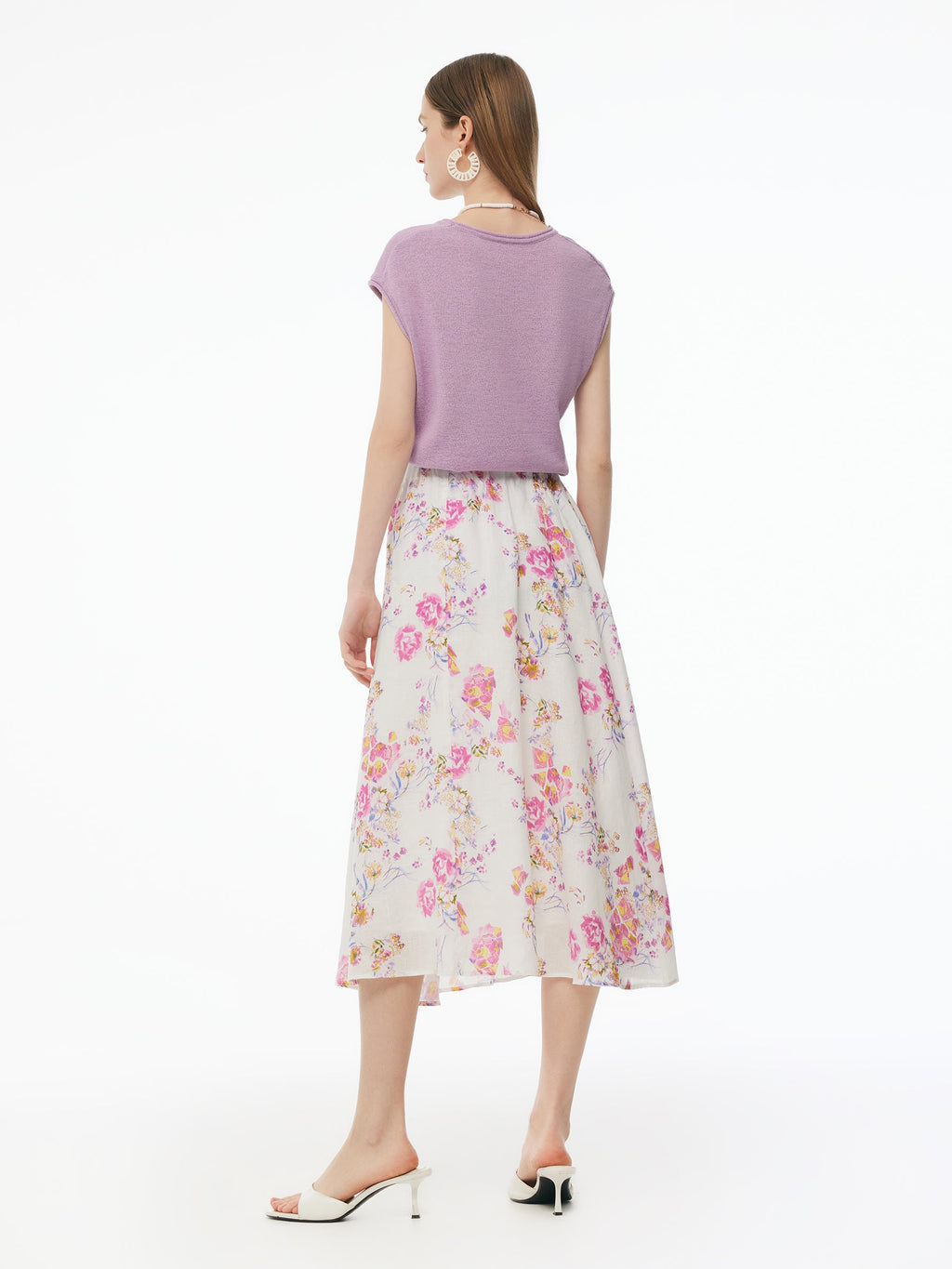 100% Linen Rose Print Women A-Line Skirt