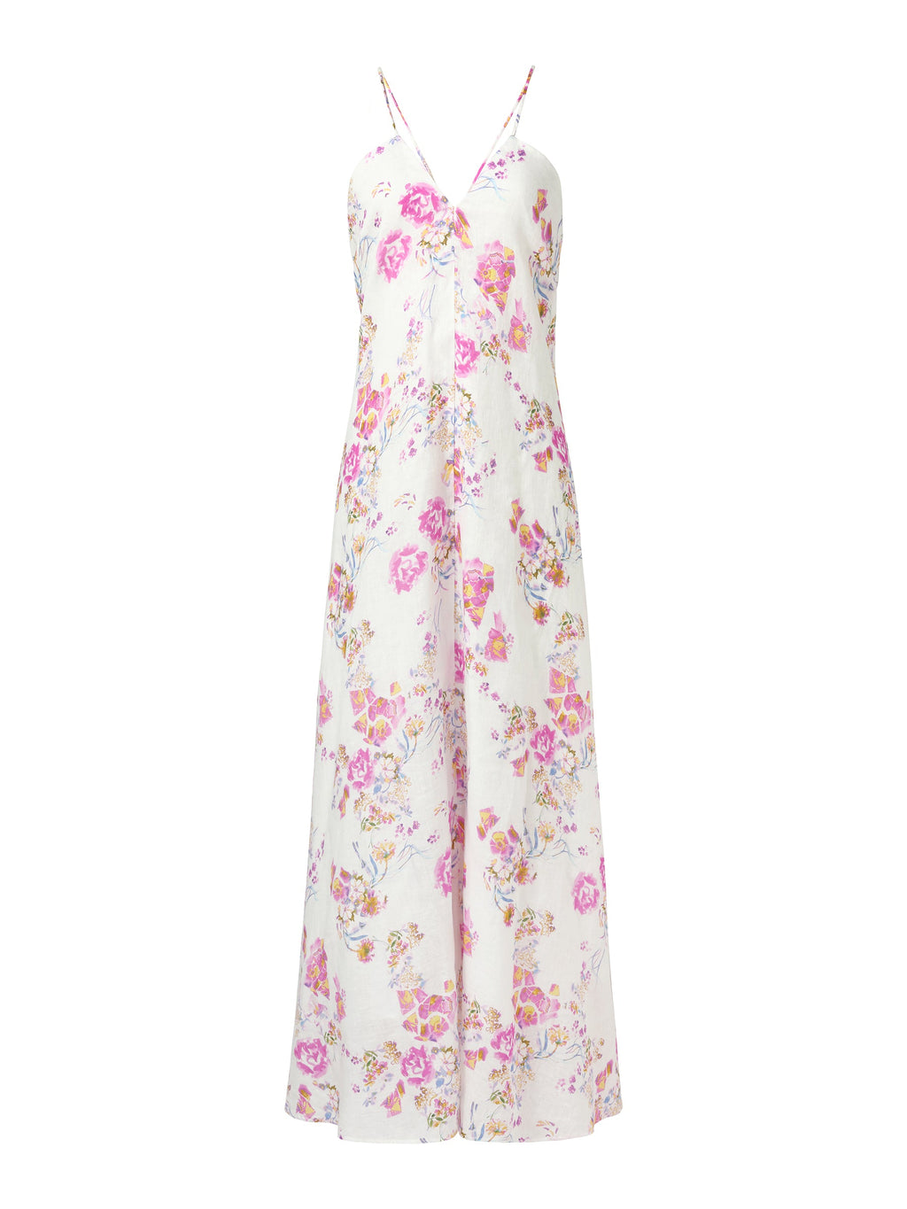 100% Linen Rose Print Women Halterneck Slip Maxi Dress