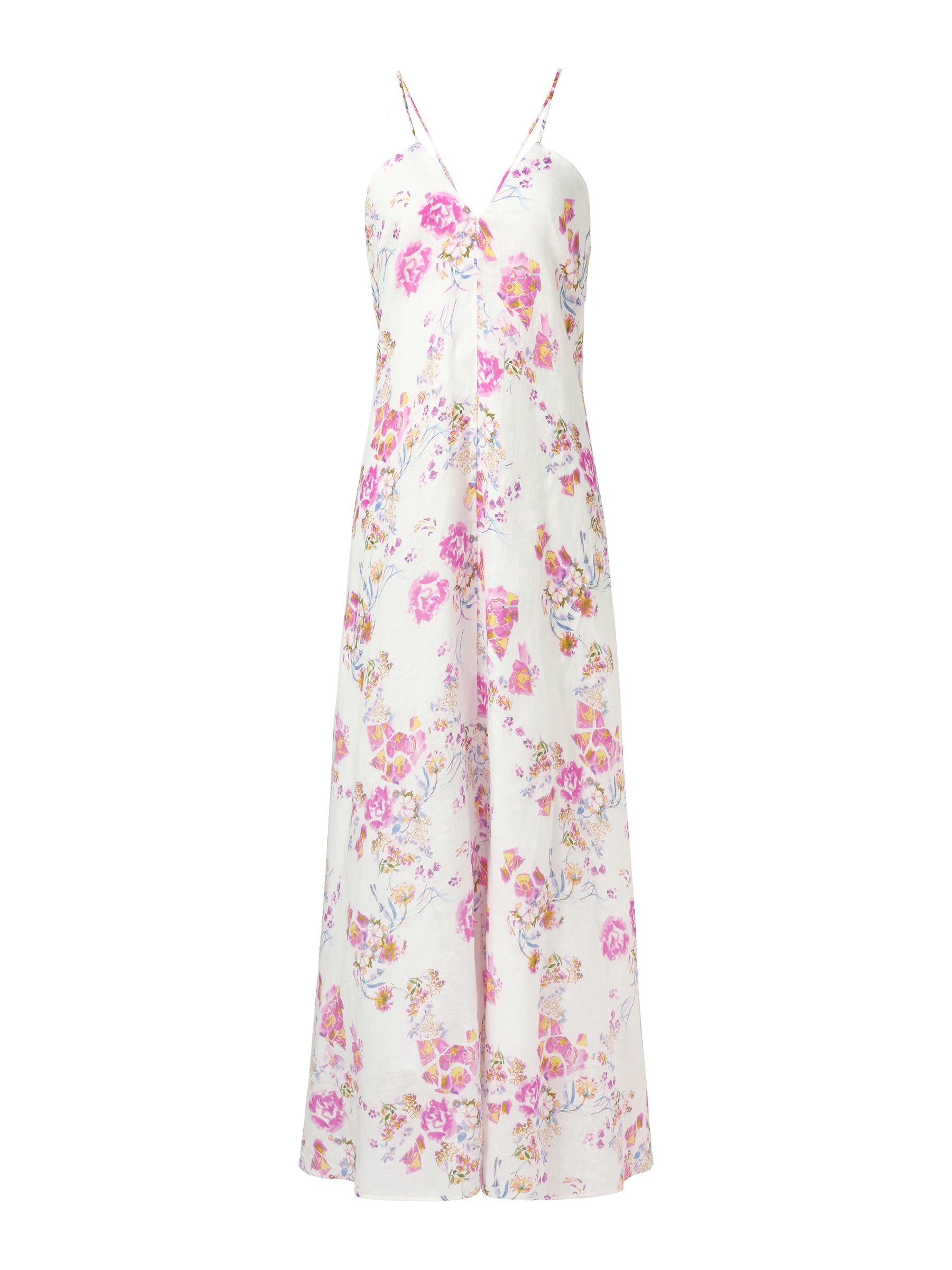 100% Linen Rose Print Women Halterneck Slip Maxi Dress