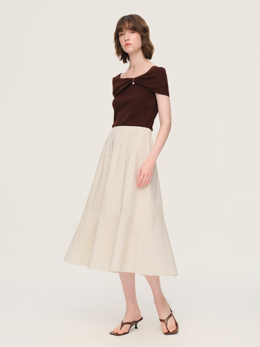 100% Cotton Ruffle Round Neck Top And A-Line Skirt Two-Piece Set