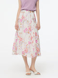100% Linen Rose Print Women A-Line Skirt