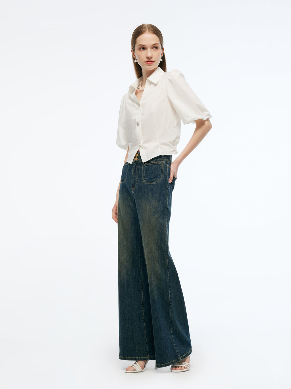 100% Cotton Puff Sleeve Women Shirt