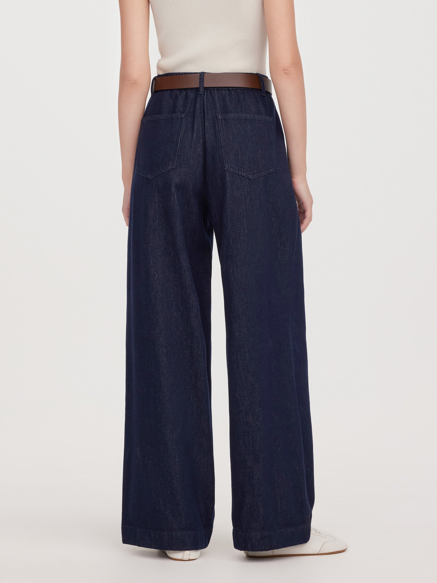100% Cotton Denim Wide Leg Women Jeans With GO Letter Belt