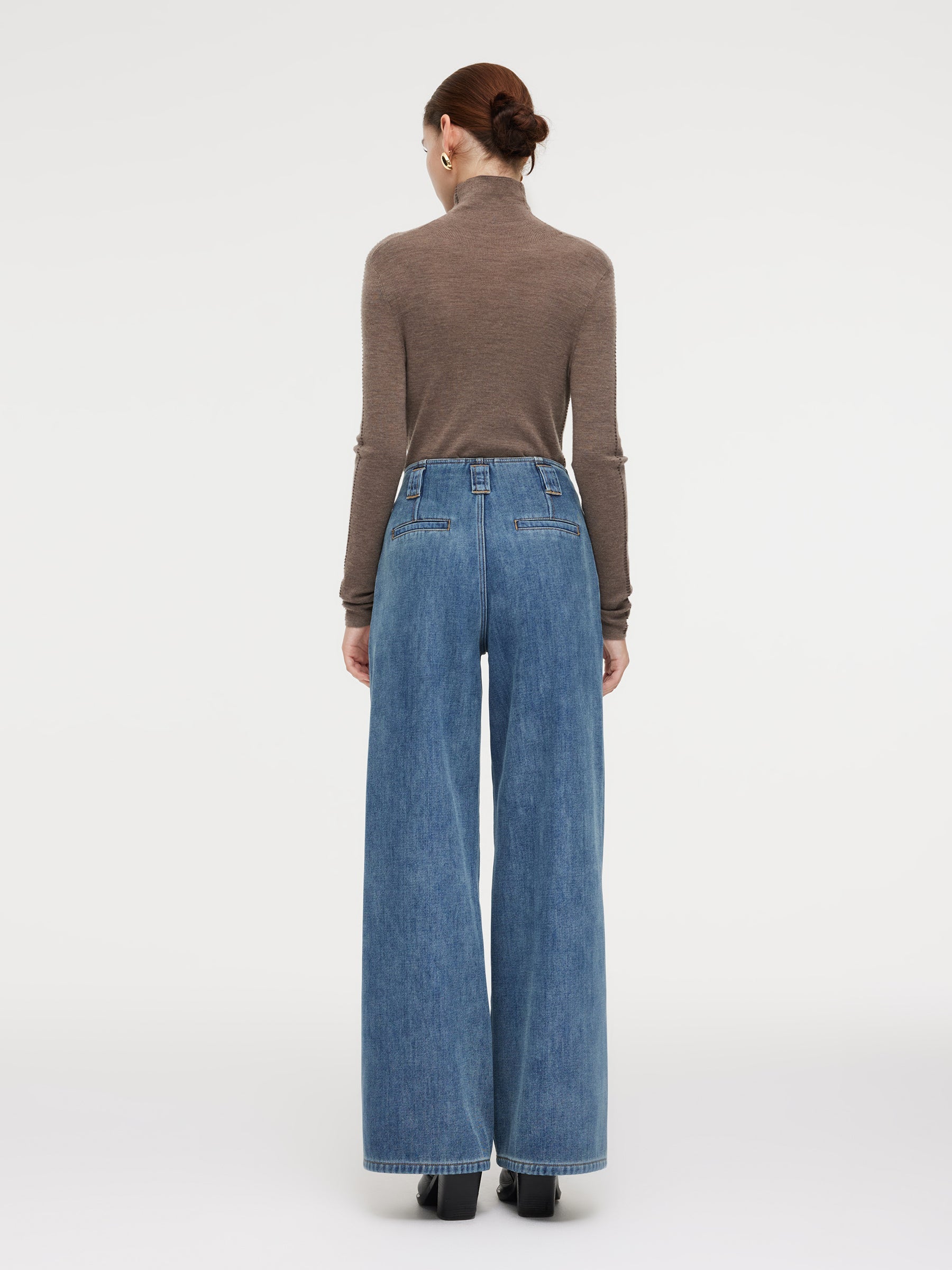 100% Cotton Denim Fleece Lined Women Wide Leg Jeans