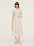 100% Cotton Gather-waisted Women Sleeveless Maxi Dress With Two Belts