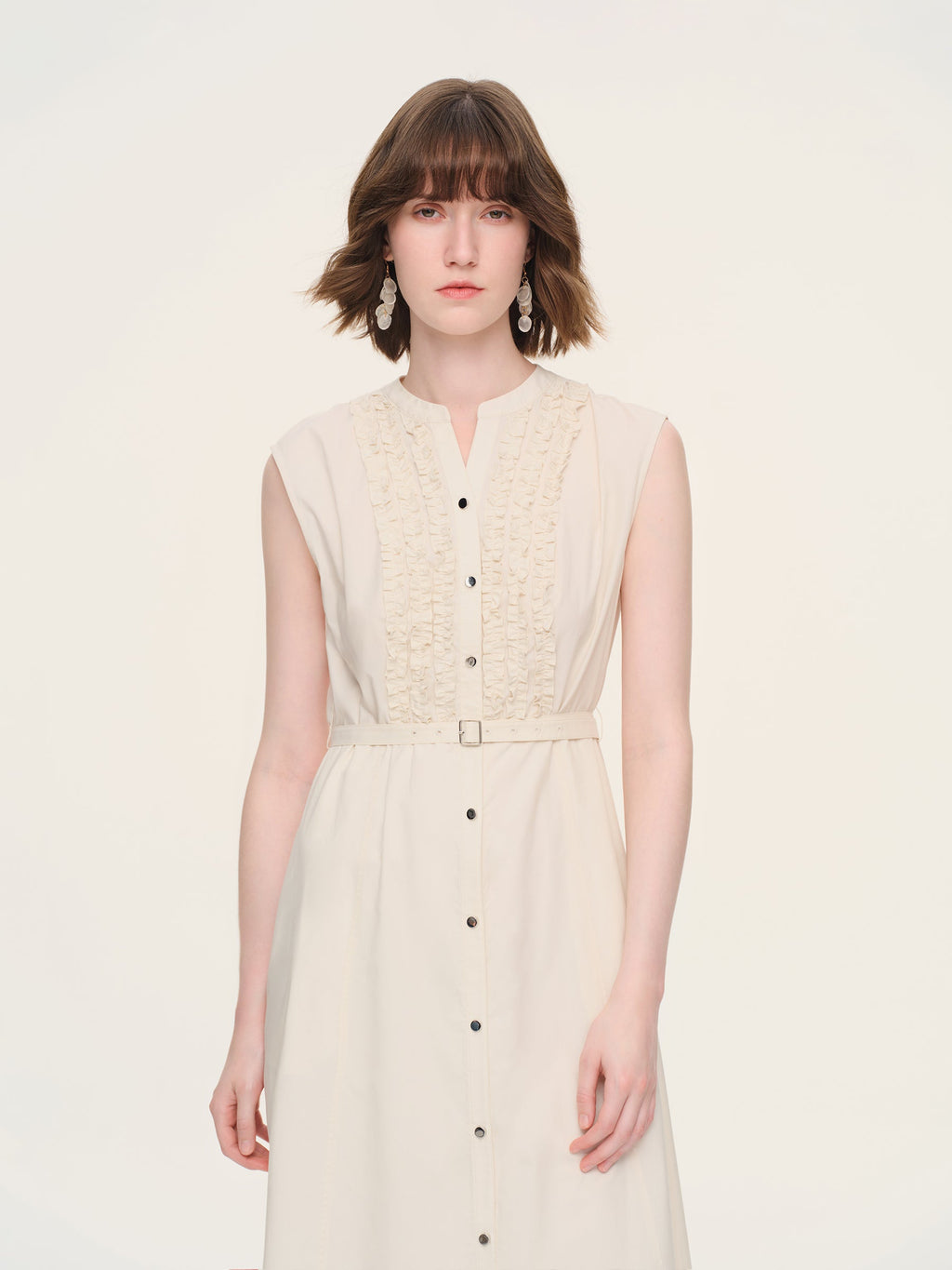 100% Cotton Gather-waisted Women Sleeveless Maxi Dress With Two Belts