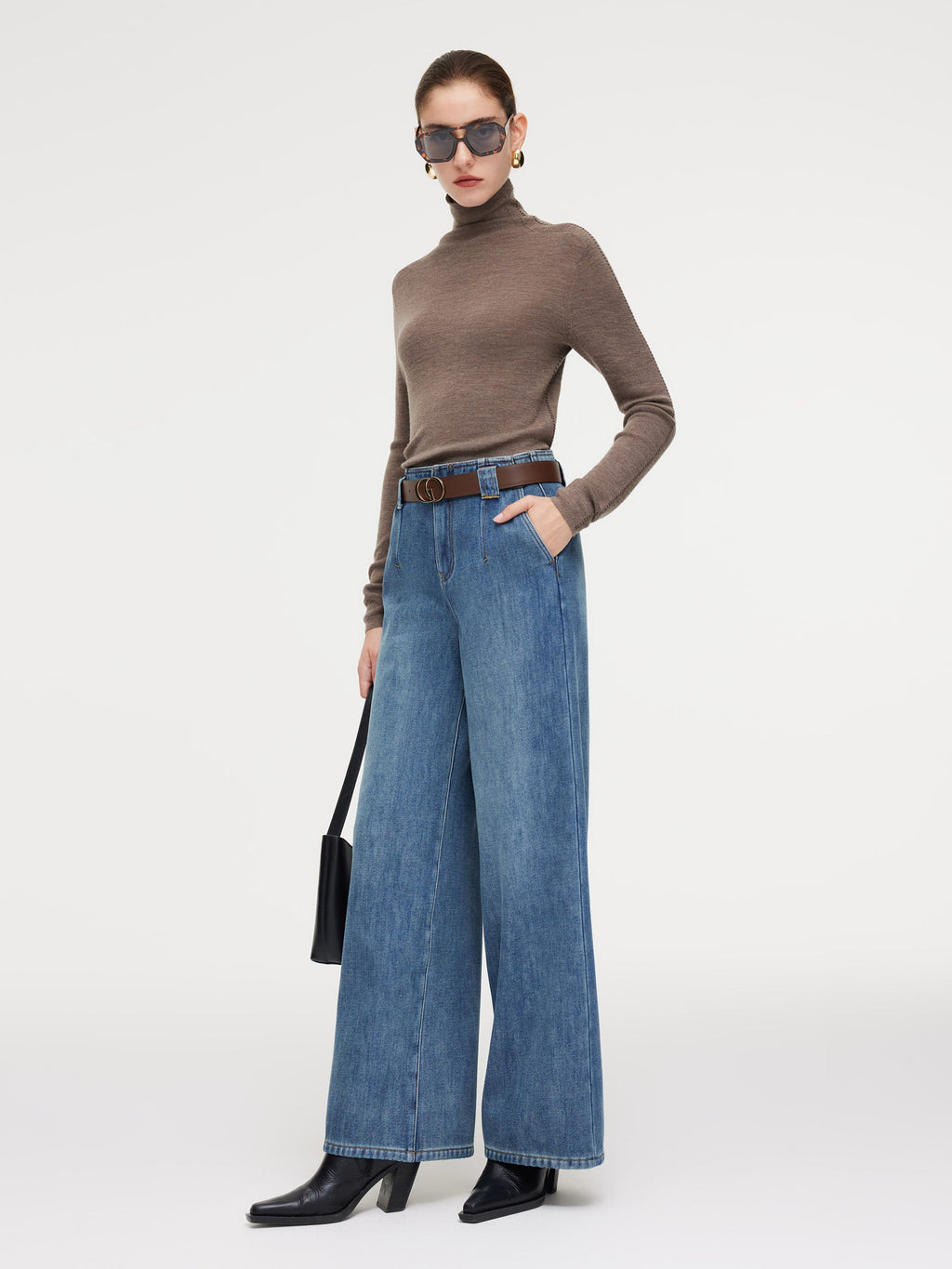 100% Cotton Denim Fleece Lined Women Wide Leg Jeans