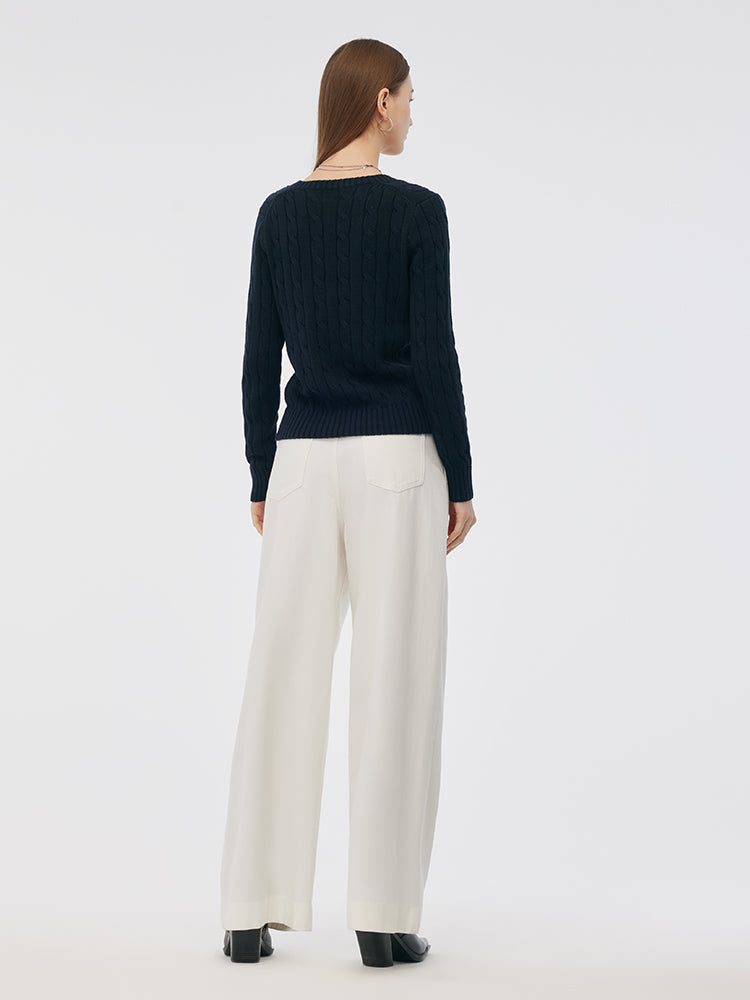 100% Cotton Cable Knit Women Sweater