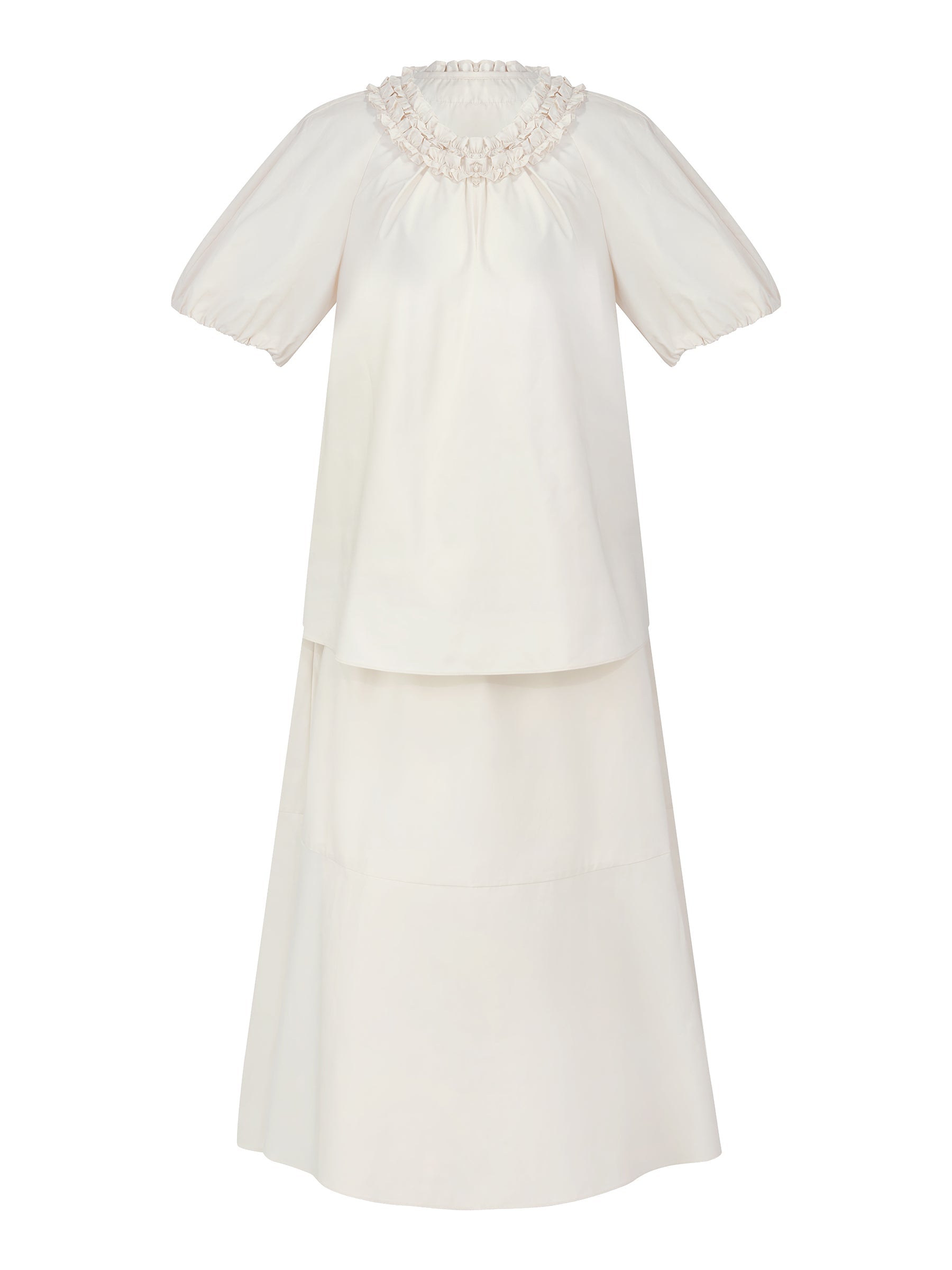 100% Cotton Ruffle Round Neck Top And A-Line Skirt Two-Piece Set