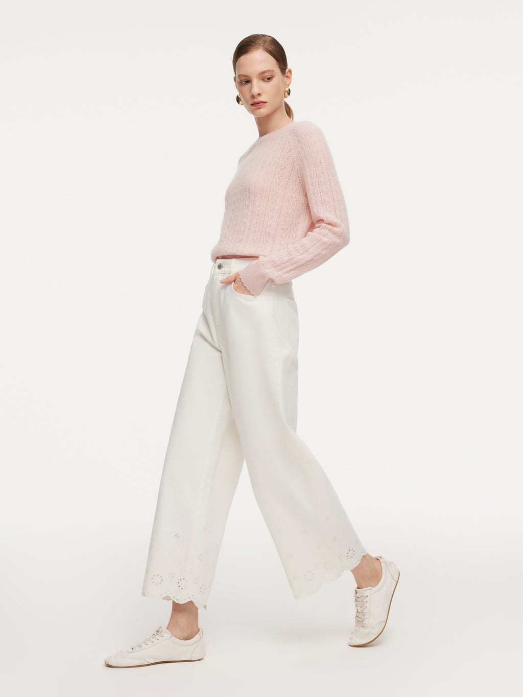100% Cotton Denim Embroidered Women Wide Leg Jeans