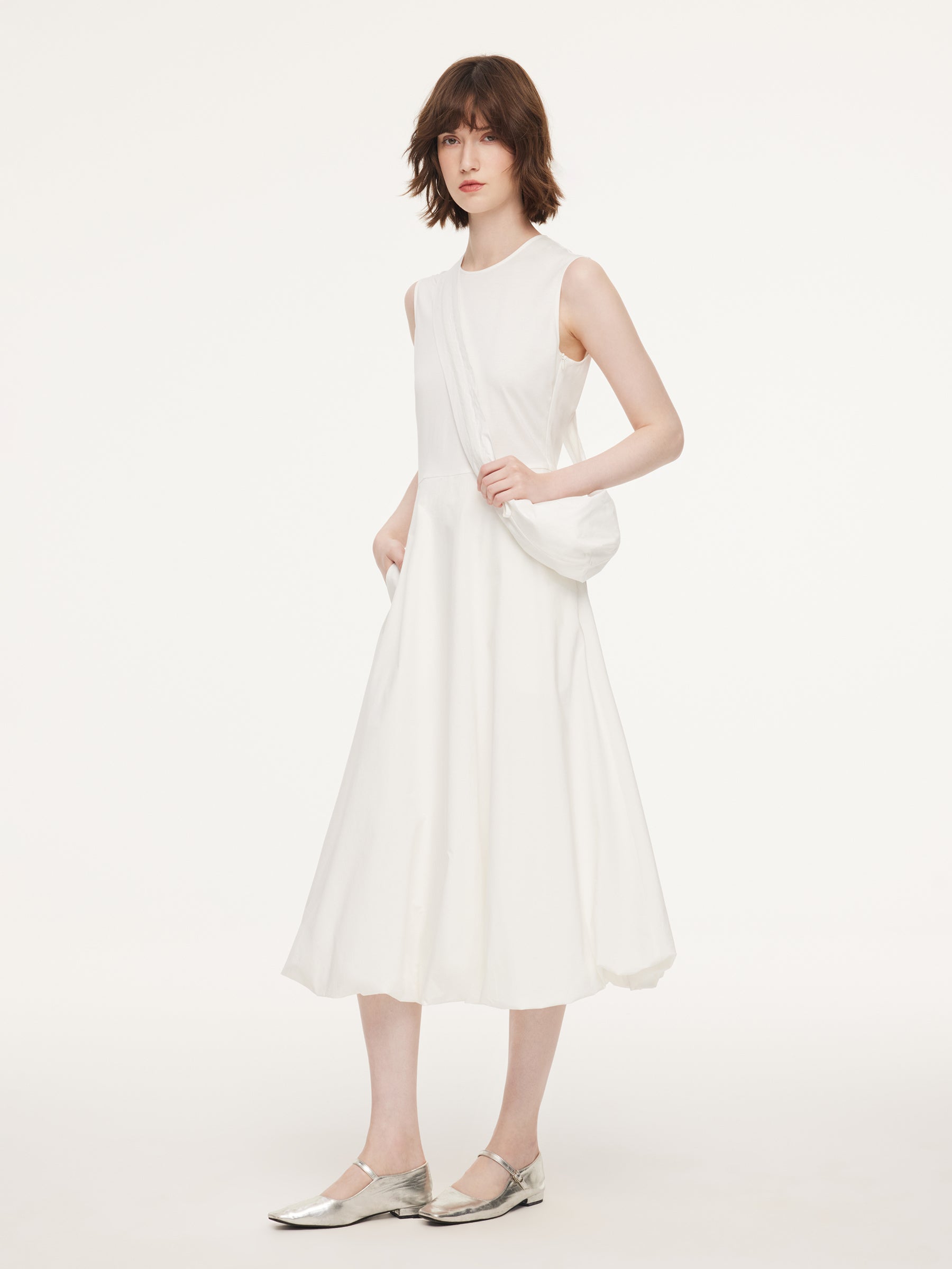 100% Cotton Bubble Hem Women Sleeveless Maxi Dress With Bag