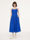 100% Cotton Gathered Waist Women Strap Maxi Dress