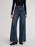 100% Cotton Brushed Denim Straight Wide Leg Women Jeans