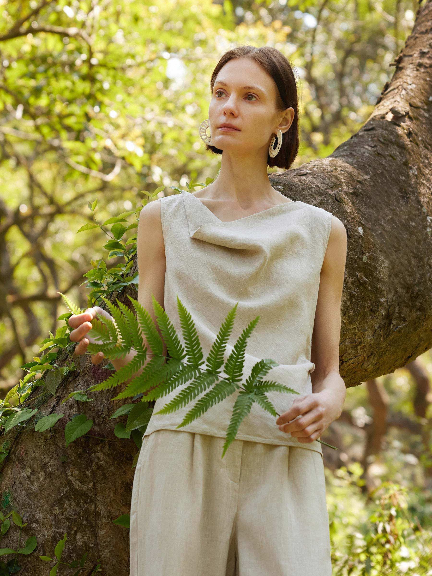 100% Linen Cowl Neck Women Tank Top