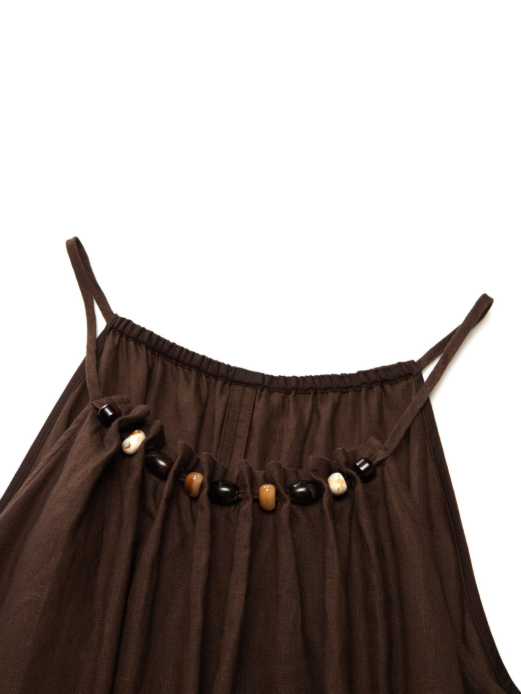 100% Linen Beaded Neck Women Strap Maxi Dress With Tie String Belt