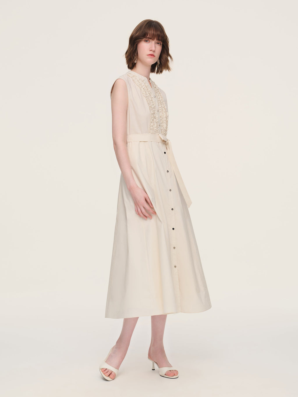 100% Cotton Gather-waisted Women Sleeveless Maxi Dress With Two Belts