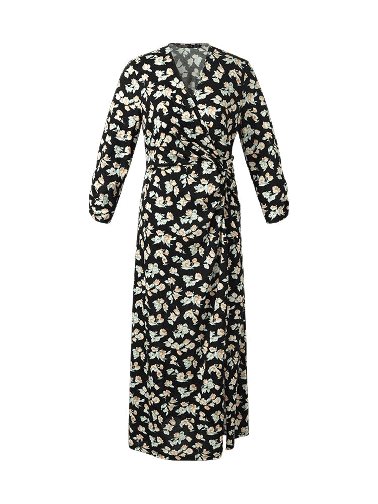 100% Cotton Floral Print Twist Front Women Maxi Dress