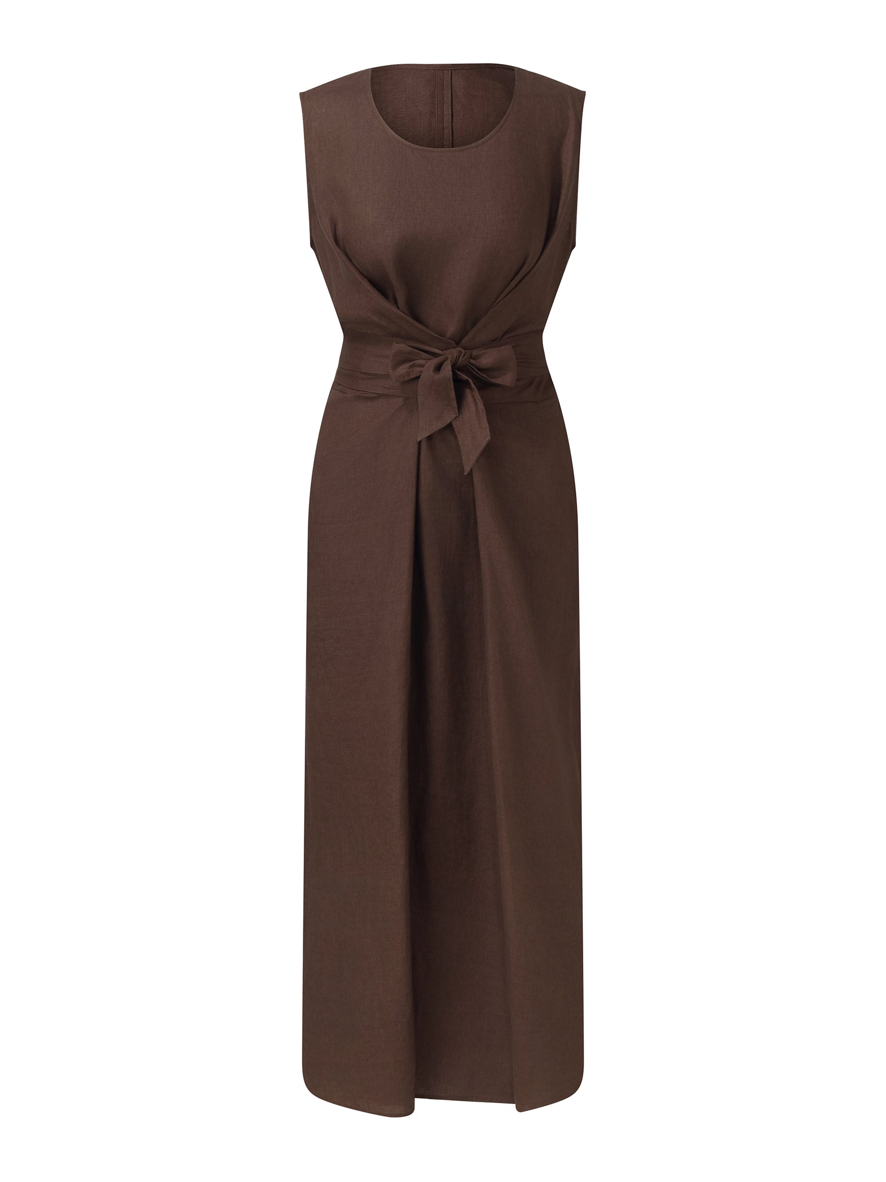 100% Linen Twist Front Women Sleeveless Maxi Dress