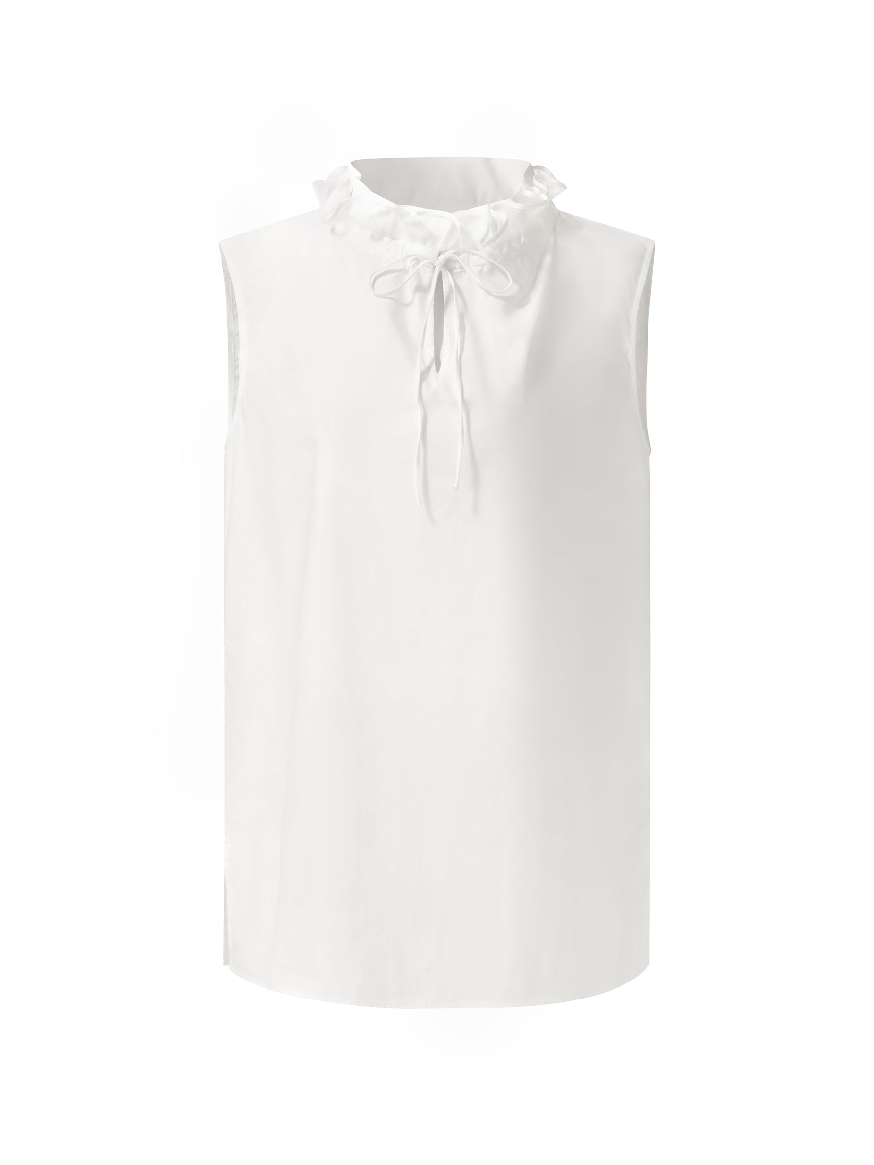 100% Cotton Ruffled Collar Women Sleeveless Blouse