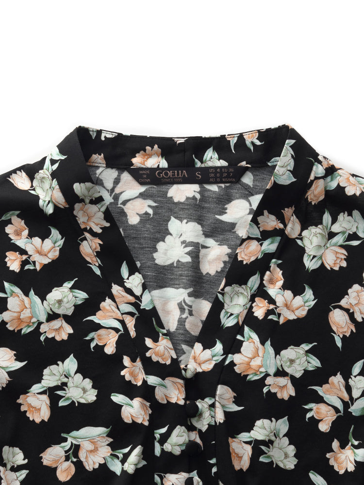 100% Cotton Floral Print Stretch Gathered Waist Women Maxi Dress