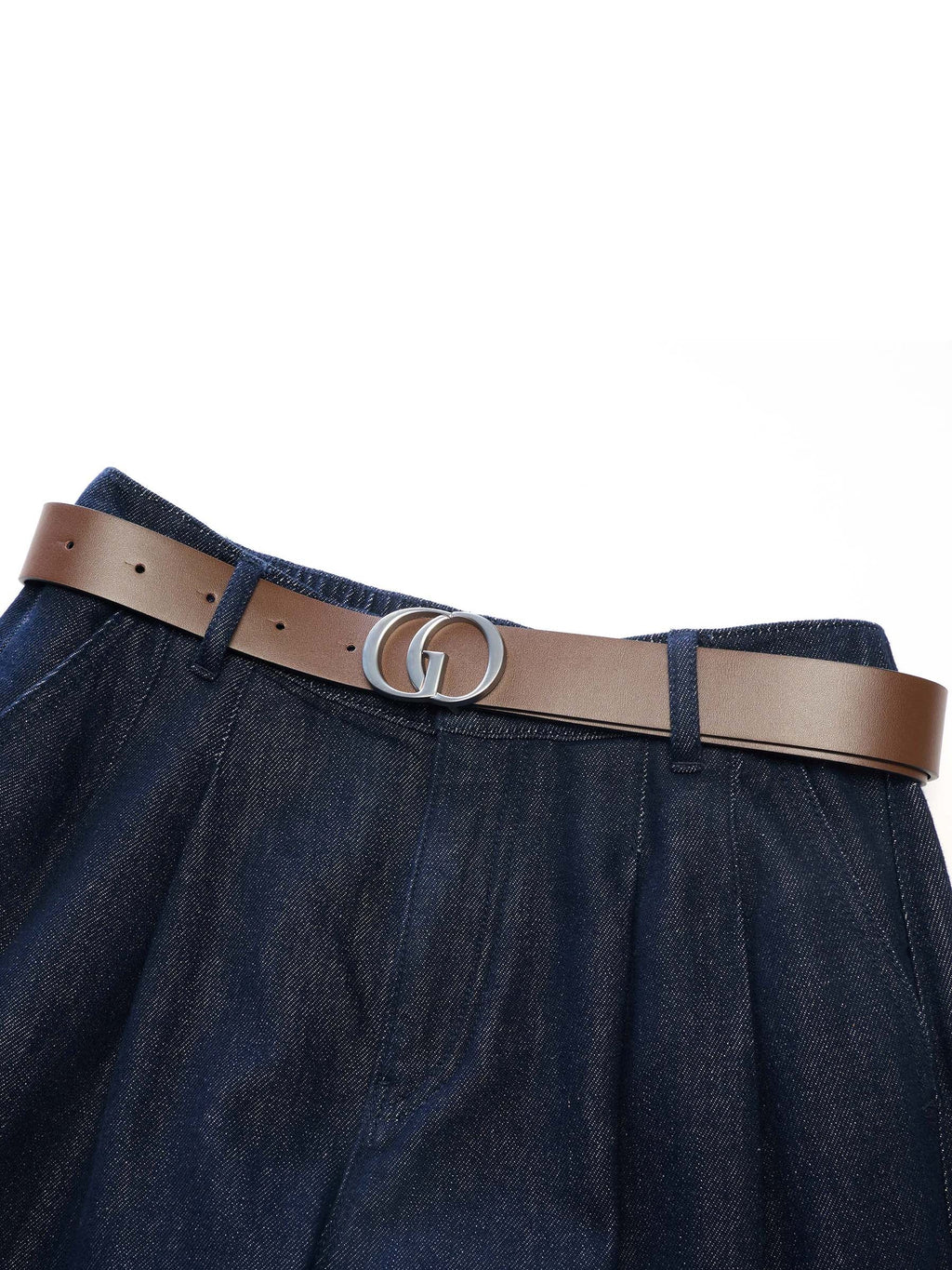100% Cotton Denim Wide Leg Women Jeans With GO Letter Belt