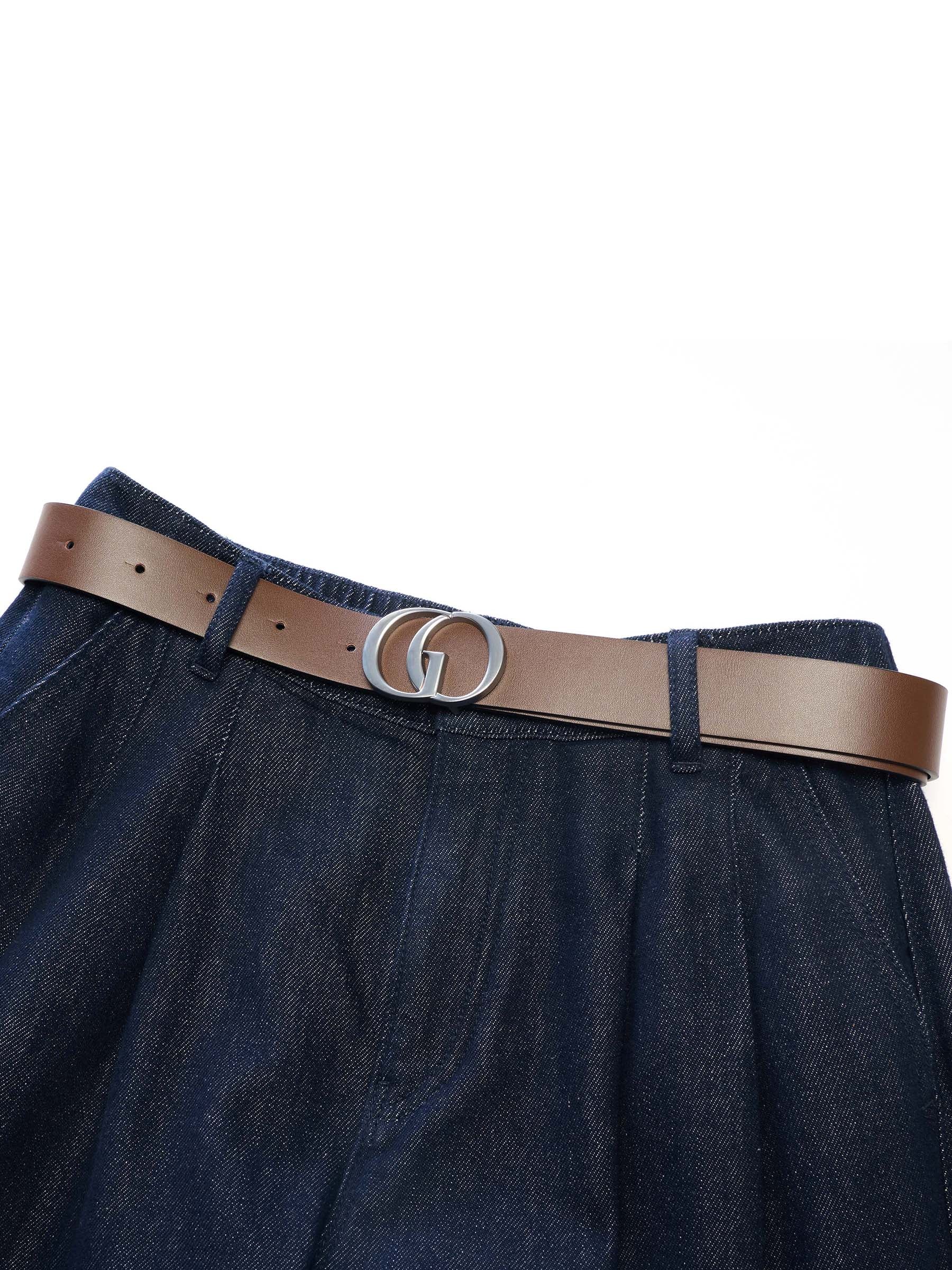100% Cotton Denim Wide Leg Women Jeans With GO Letter Belt